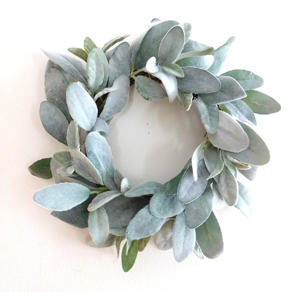 Artificial Lambs Ear Wreath 13 Inch Diameter Farmhouse Decor Candle Ring - Picture 1 of 6